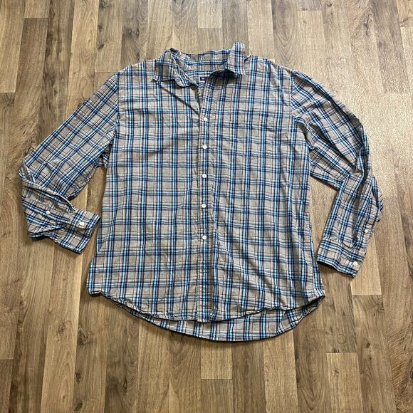 Gap Men's Size XXL Classic Fit Button Down Plaid Shirt Blue Gray - Picture 1 of 6